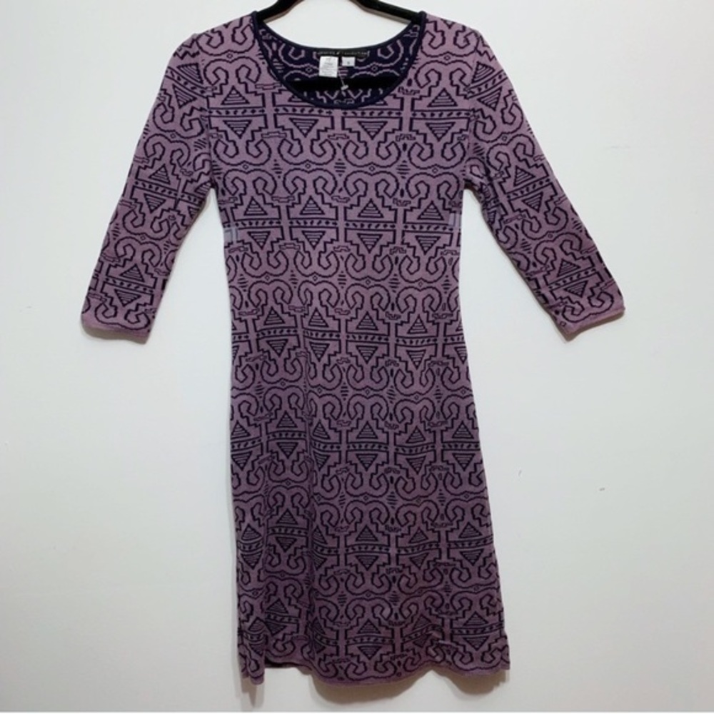 Peruvian Connection S Purple Geometric Knit Dress Whimsigoth Boho Artsy 90s